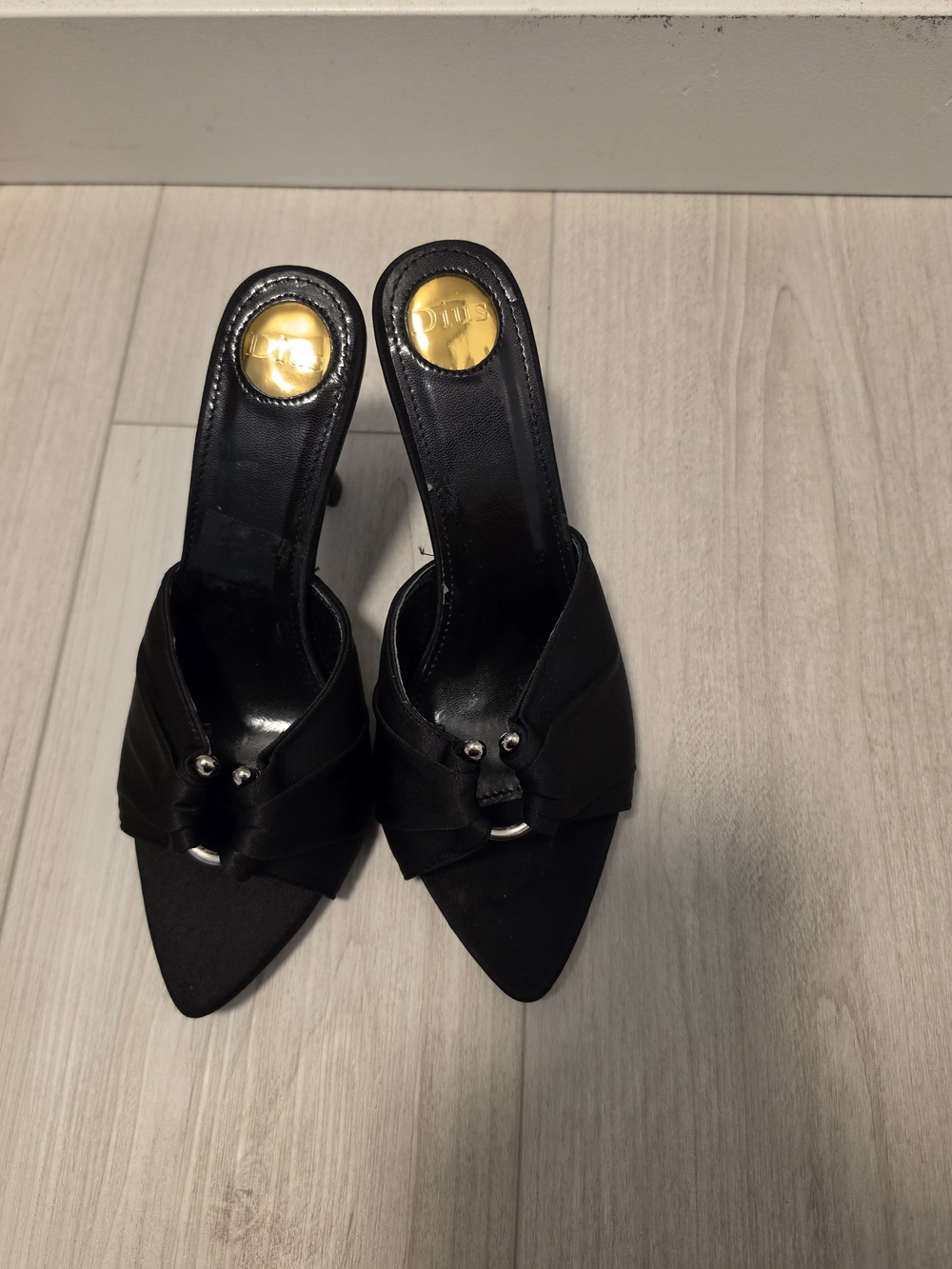 Black Satin Slip-On Pointed Toe Heels